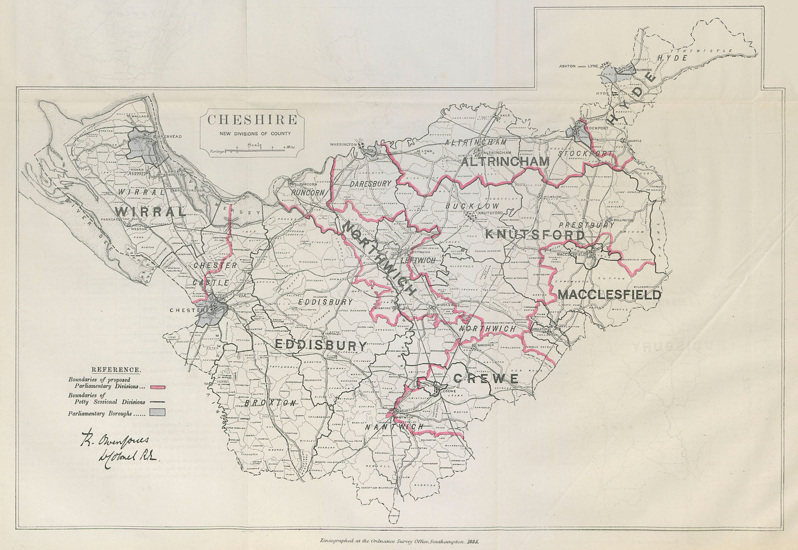 Cheshire Parliamentary Divisions. Wirral Crewe. BOUNDARY COMMISSION 1885 map